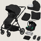 Carucior 3 in 1, Lionelo, Greet, Pana la 15 kg, Cadru aluminiu, Cu landou si salteluta moale, Cu scoica auto, Reversibil, Cu accesorii, Maner, suport pentru picioare, spatar reglabile, Negru