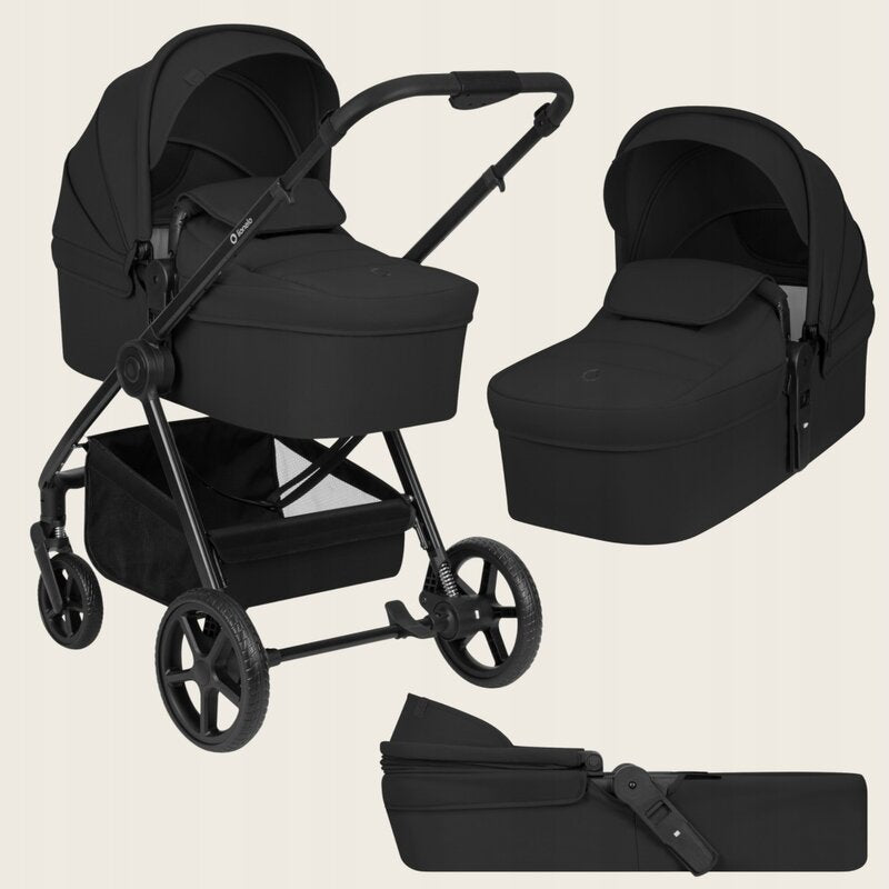 Carucior 3 in 1, Lionelo, Greet, Pana la 15 kg, Cadru aluminiu, Cu landou si salteluta moale, Cu scoica auto, Reversibil, Cu accesorii, Maner, suport pentru picioare, spatar reglabile, Negru