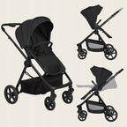 Carucior 3 in 1, Lionelo, Greet, Pana la 15 kg, Cadru aluminiu, Cu landou si salteluta moale, Cu scoica auto, Reversibil, Cu accesorii, Maner, suport pentru picioare, spatar reglabile, Negru