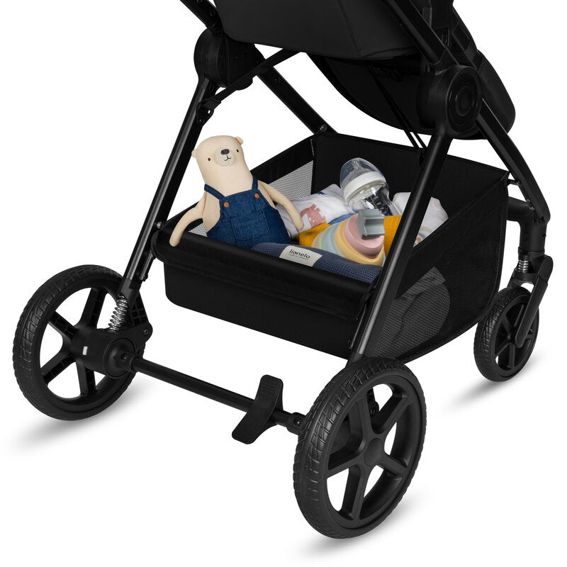 Carucior 3 in 1, Lionelo, Greet, Pana la 15 kg, Cadru aluminiu, Cu landou si salteluta moale, Cu scoica auto, Reversibil, Cu accesorii, Maner, suport pentru picioare, spatar reglabile, Negru