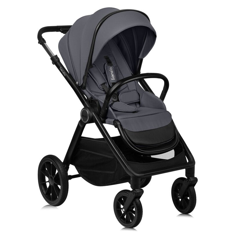 Carucior 3 in 1, Lionelo, Layla, Cadru din aluminiu, Cu landou intarit si salteluta din spuma AiryDots, Cu scoica auto testata ADAC, Reversibil, Cu sistem de ventilatie 3D, Cu accesorii, Pana la 22 kg, EN1888-1 EN1888-2 EN1466 ECE R129, Gri