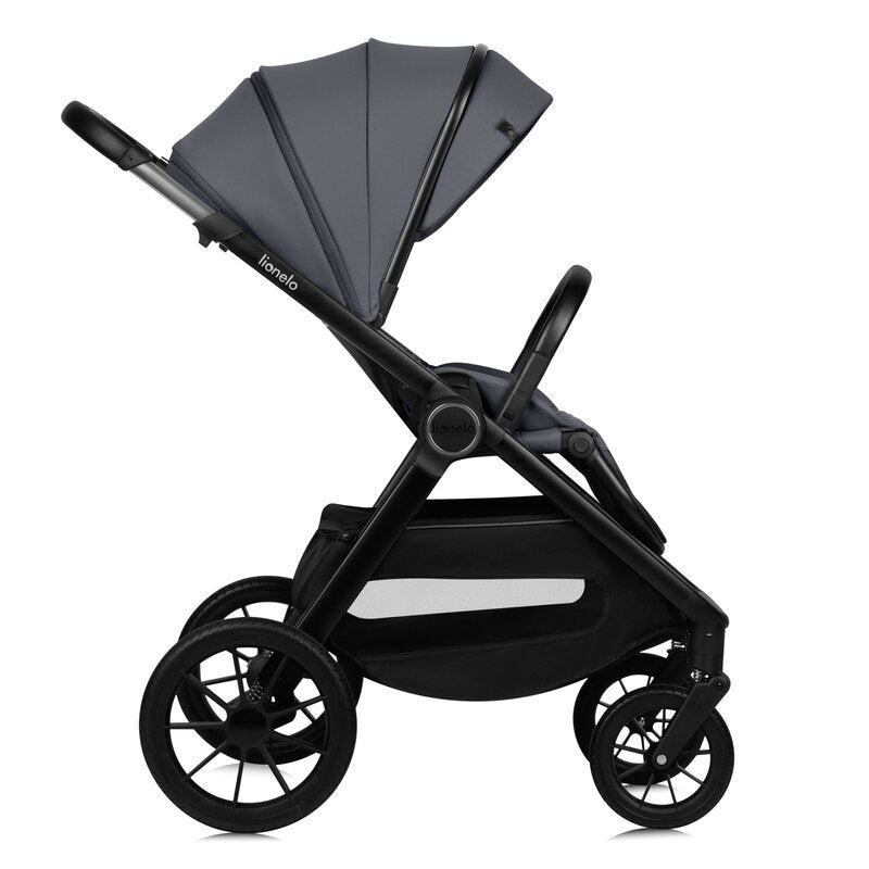 Carucior 3 in 1, Lionelo, Layla, Cadru din aluminiu, Cu landou intarit si salteluta din spuma AiryDots, Cu scoica auto testata ADAC, Reversibil, Cu sistem de ventilatie 3D, Cu accesorii, Pana la 22 kg, EN1888-1 EN1888-2 EN1466 ECE R129, Gri