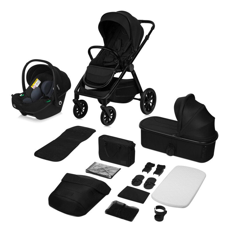 Carucior 3 in 1, Lionelo, Layla, Pana la 22 kg, Cadru aluminiu, Cu landou intarit si salteluta din spuma AirDots, Cu scoica auto testata ADAC, Reversibil, Cu ventilatie 3D, Cu accesorii, EN1888-1, EN1888-2, EN1466, Negru