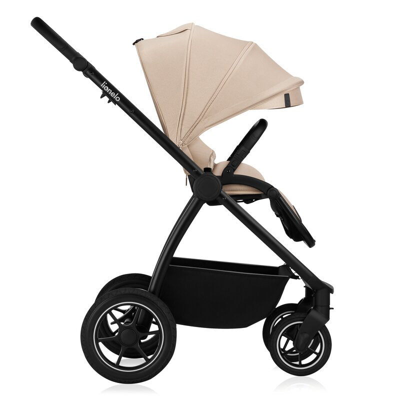 Carucior 3 in 1, Lionelo, Meril, Cu landou de dimensiune XL, Reversibil, Cu scoica auto testata ADAC, Cu accesorii, Pana la 22 kg, Conform cu EN1888-1 EN1888-2, EN1466, Bej