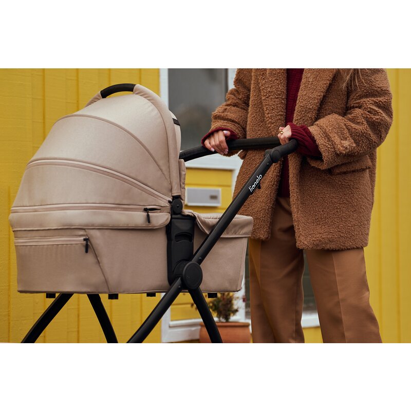 Carucior 3 in 1, Lionelo, Meril, Cu landou de dimensiune XL, Reversibil, Cu scoica auto testata ADAC, Cu accesorii, Pana la 22 kg, Conform cu EN1888-1 EN1888-2, EN1466, Bej