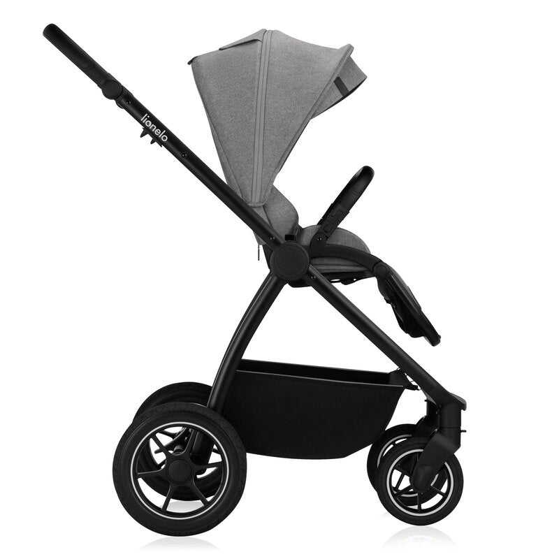 Carucior 3 in 1, Lionelo, Meril, Cu landou de dimensiune XL, Reversibil, Cu scoica auto testata ADAC, Cu accesorii, Pana la 22 kg, Conform cu EN1888-1 EN1888-2, EN1466, Gri