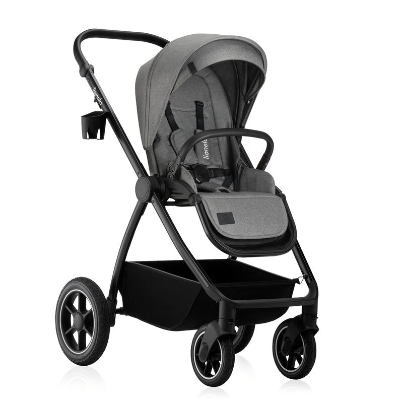 Carucior 3 in 1, Lionelo, Meril, Cu landou de dimensiune XL, Reversibil, Cu scoica auto testata ADAC, Cu accesorii, Pana la 22 kg, Conform cu EN1888-1 EN1888-2, EN1466, Gri