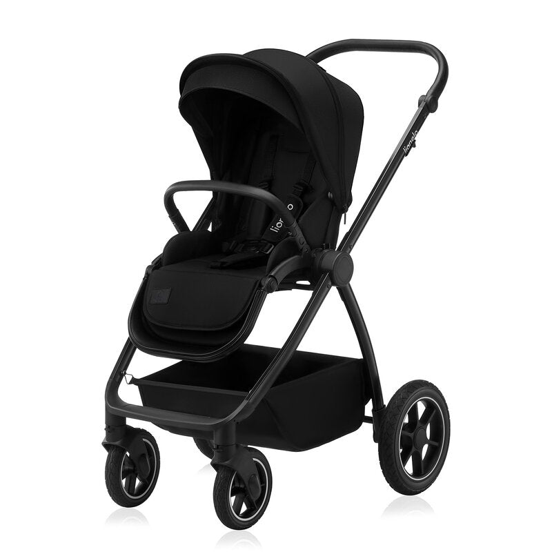 Carucior 3 in 1, Lionelo, Meril, Cu landou de dimensiune XL, Reversibil, Cu scoica auto testata ADAC, Cu accesorii, Pana la 22 kg, Conform cu EN1888-1 EN1888-2, EN1466, Negru