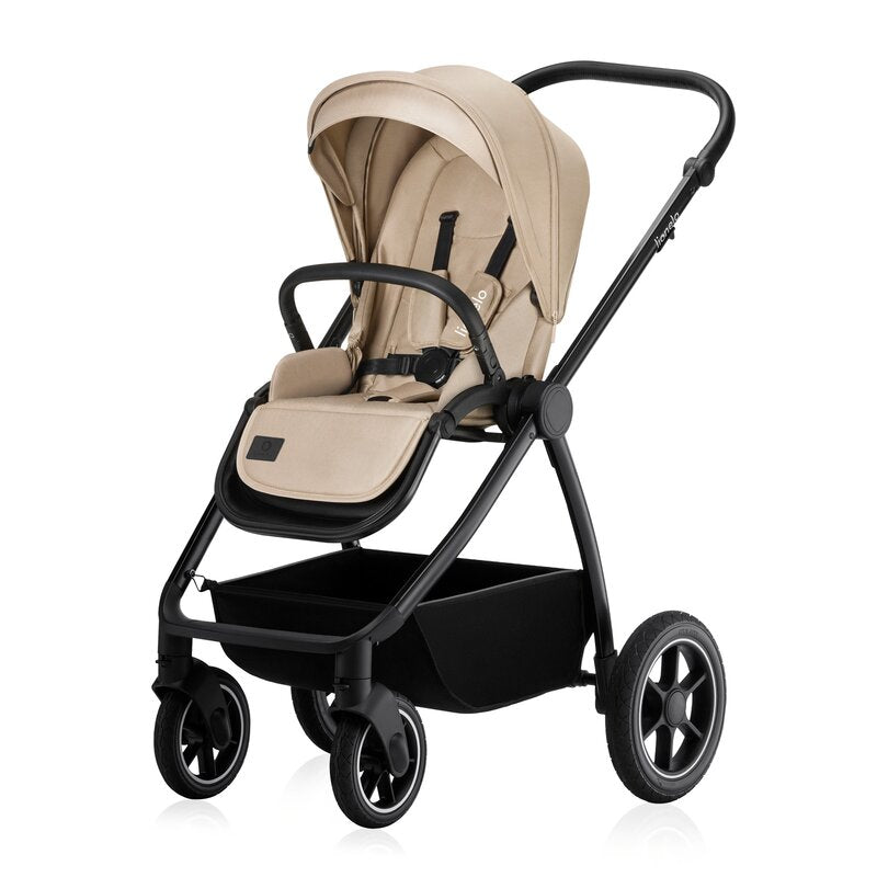 Carucior 3 in 1, Lionelo, Meril, Cu landou de dimensiune XL, Reversibil, Cu scoica auto testata ADAC, Cu accesorii, Pana la 22 kg, Conform cu EN1888-1 EN1888-2, EN1466, Bej
