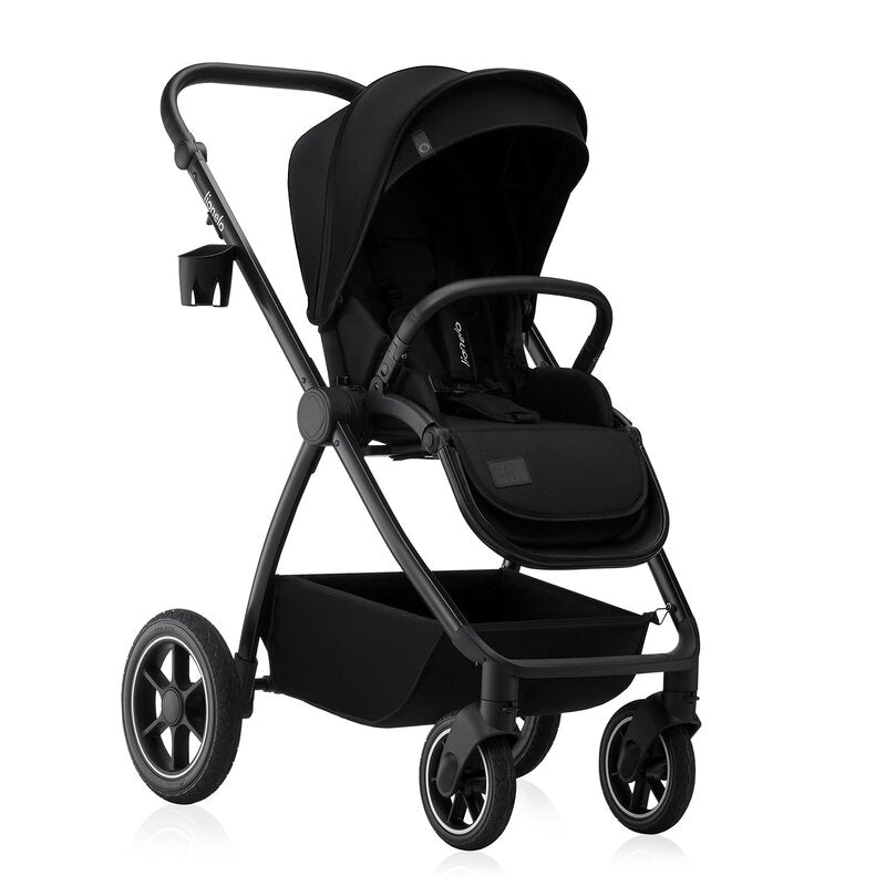 Carucior 3 in 1, Lionelo, Meril, Cu landou de dimensiune XL, Reversibil, Cu scoica auto testata ADAC, Cu accesorii, Pana la 22 kg, Conform cu EN1888-1 EN1888-2, EN1466, Negru
