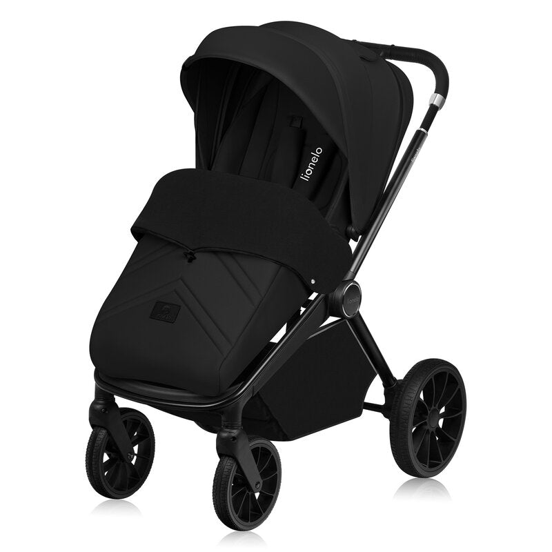 Carucior 3 in 1, Lionelo, Mika Plus, Cadru din aluminiu, Cu landou intarit si salteluta moale, Cu scoica auto testata ADAC, Reversibil, Cu sistem de ventilatie 3D, Cu accesorii, Pana la 22 kg, EN1888-1 EN1888-2 EN1466 ECE R129, Negru