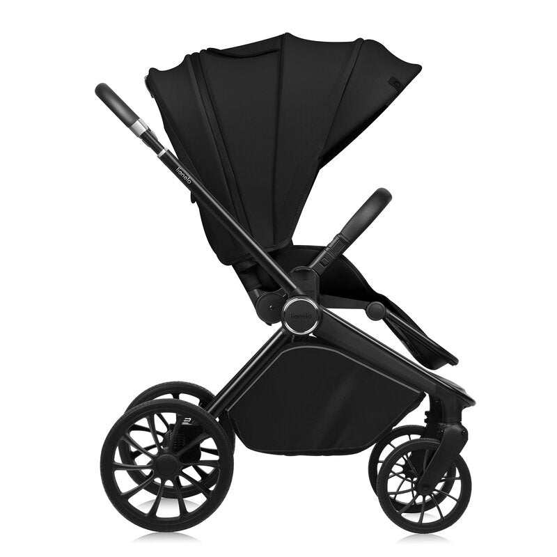 Carucior 3 in 1, Lionelo, Mika Plus, Cadru din aluminiu, Cu landou intarit si salteluta moale, Cu scoica auto testata ADAC, Reversibil, Cu sistem de ventilatie 3D, Cu accesorii, Pana la 22 kg, EN1888-1 EN1888-2 EN1466 ECE R129, Negru