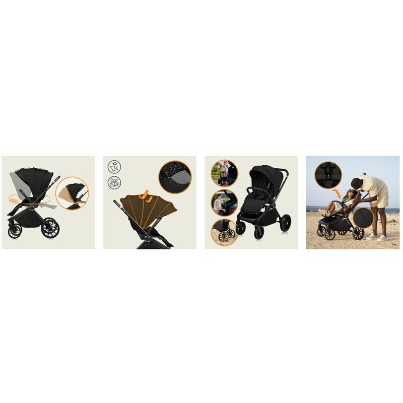 Cărucior 3 in 1 Lionelo Mika Plus | Cadru Aluminiu | Landou Întărit | Scoică ADAC | Reversibil | Negru