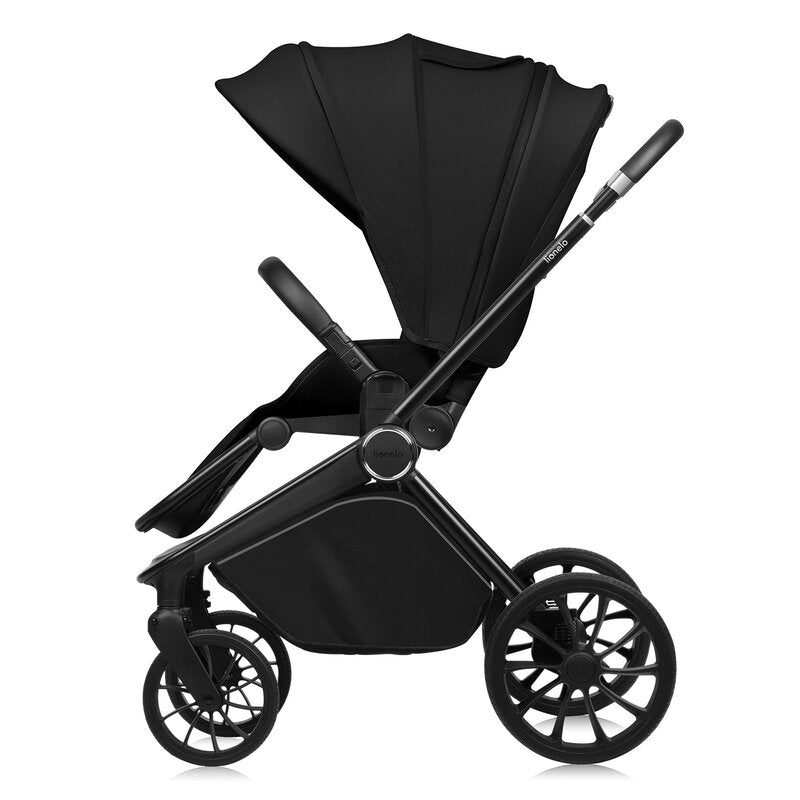 Carucior 3 in 1, Lionelo, Mika Plus, Cadru din aluminiu, Cu landou intarit si salteluta moale, Cu scoica auto testata ADAC, Reversibil, Cu sistem de ventilatie 3D, Cu accesorii, Pana la 22 kg, EN1888-1 EN1888-2 EN1466 ECE R129, Negru