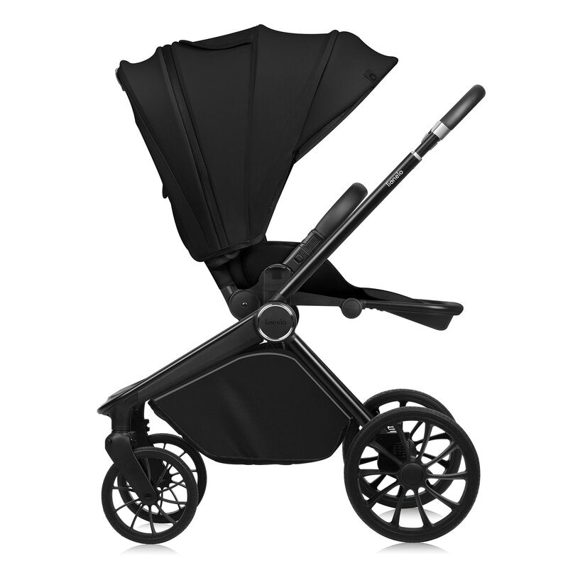 Carucior 3 in 1, Lionelo, Mika Plus, Cadru din aluminiu, Cu landou intarit si salteluta moale, Cu scoica auto testata ADAC, Reversibil, Cu sistem de ventilatie 3D, Cu accesorii, Pana la 22 kg, EN1888-1 EN1888-2 EN1466 ECE R129, Negru