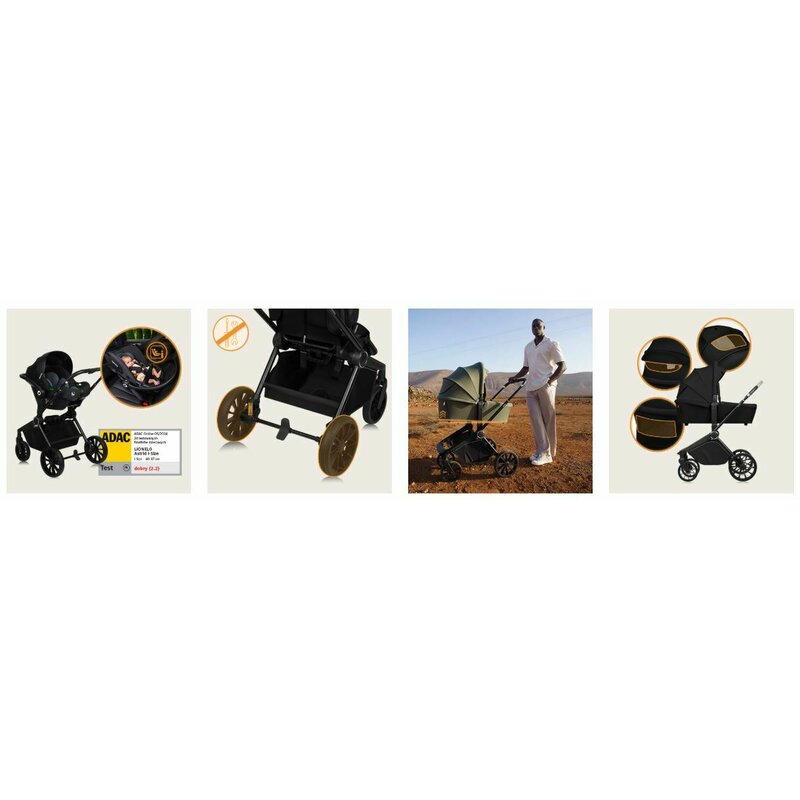 Cărucior 3 in 1 Lionelo Mika Plus | Cadru Aluminiu | Landou Întărit | Scoică ADAC | Reversibil | Negru