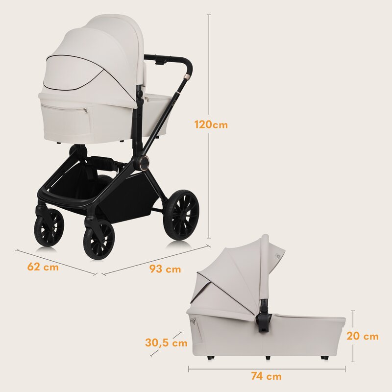Carucior 3 in 1, Lionelo, Mika Plus, Cadru din aluminiu, Cu landou intarit si salteluta moale, Cu scoica auto testata ADAC, Reversibil, Cu sistem de ventilatie 3D, Cu accesorii, Pana la 22 kg, EN1888-1 EN1888-2 EN1466 ECE R129, Bej