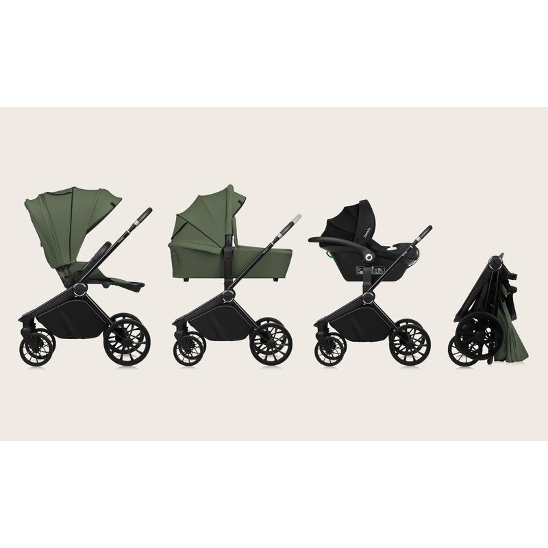 Carucior 3 in 1, Lionelo, Mika Plus, Cadru din aluminiu, Cu landou intarit si salteluta moale, Cu scoica auto testata ADAC, Reversibil, Cu sistem de ventilatie 3D, Cu accesorii, Pana la 22 kg, EN1888-1 EN1888-2 EN1466 ECE R129, Verde