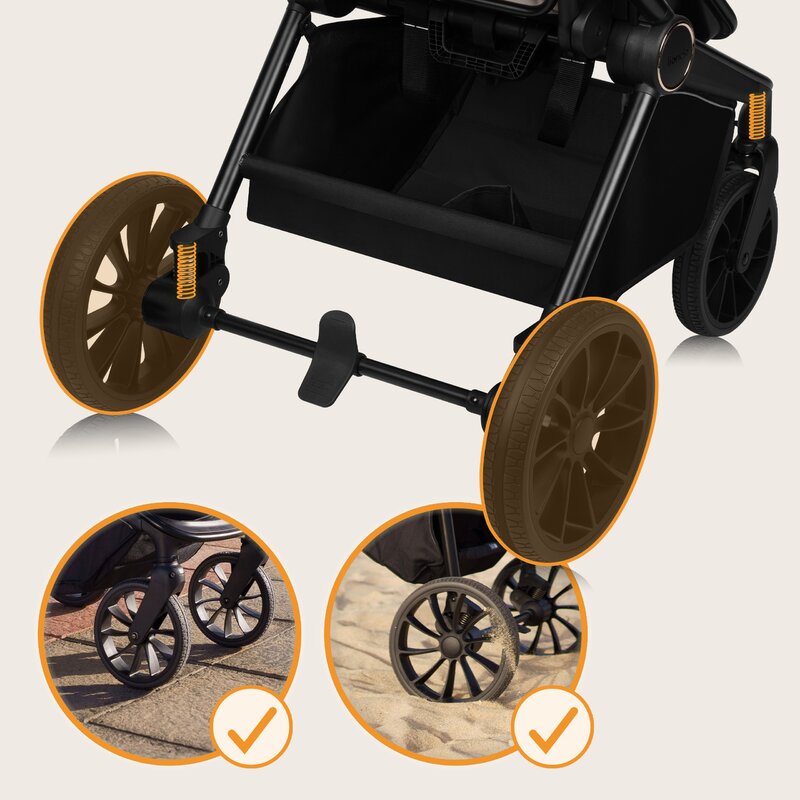 Carucior 3 in 1, Lionelo, Mika Plus, Cadru din aluminiu, Cu landou intarit si salteluta moale, Cu scoica auto testata ADAC, Reversibil, Cu sistem de ventilatie 3D, Cu accesorii, Pana la 22 kg, EN1888-1 EN1888-2 EN1466 ECE R129, Bej