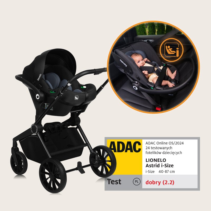 Carucior 3 in 1, Lionelo, Mika Plus, Cadru din aluminiu, Cu landou intarit si salteluta moale, Cu scoica auto testata ADAC, Reversibil, Cu sistem de ventilatie 3D, Cu accesorii, Pana la 22 kg, EN1888-1 EN1888-2 EN1466 ECE R129, Verde