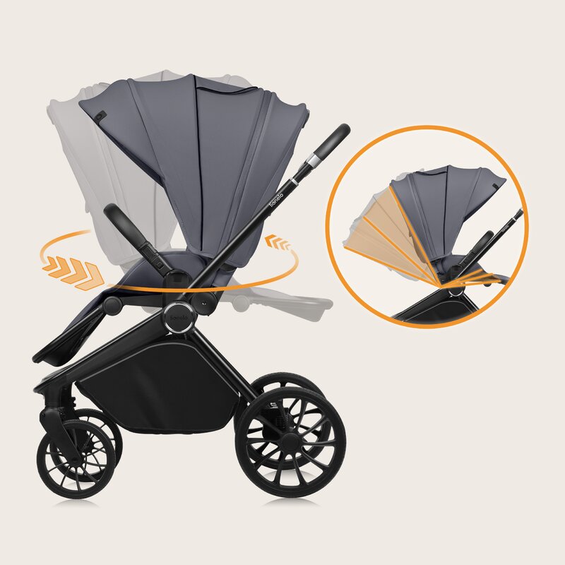 Carucior 3 in 1, Lionelo, Mika Plus, Cadru din aluminiu, Cu landou intarit si salteluta moale, Cu scoica auto testata ADAC, Reversibil, Cu sistem de ventilatie 3D, Cu accesorii, Pana la 22 kg, EN1888-1 EN1888-2 EN1466 ECE R129, Gri