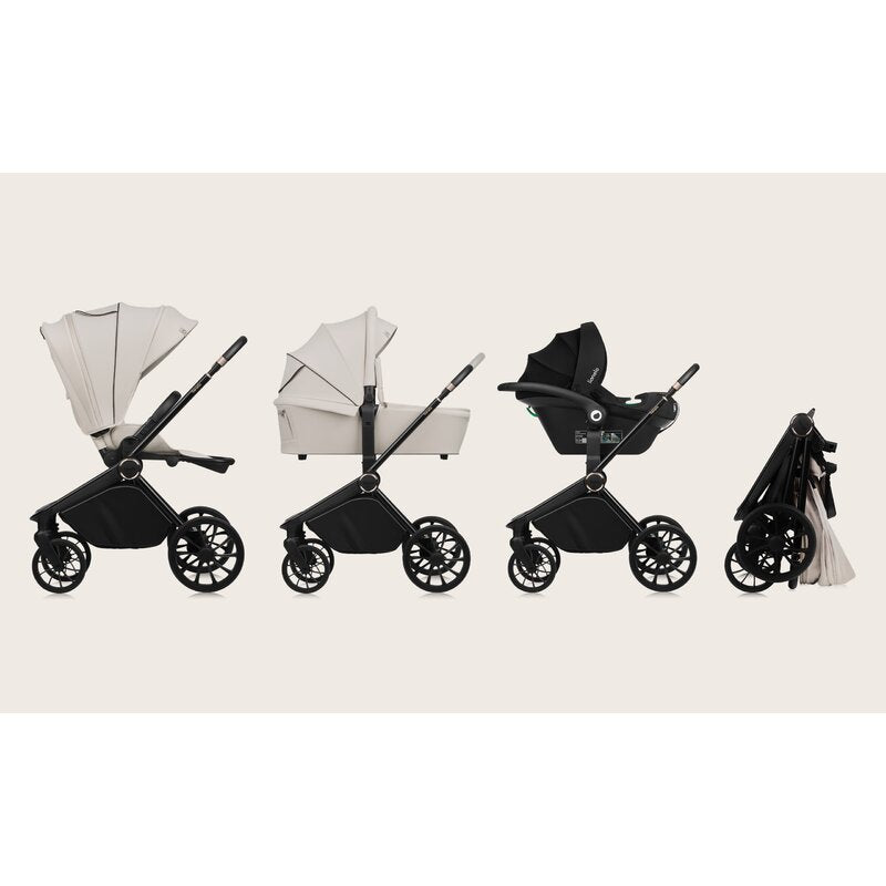 Carucior 3 in 1, Lionelo, Mika Plus, Cadru din aluminiu, Cu landou intarit si salteluta moale, Cu scoica auto testata ADAC, Reversibil, Cu sistem de ventilatie 3D, Cu accesorii, Pana la 22 kg, EN1888-1 EN1888-2 EN1466 ECE R129, Bej