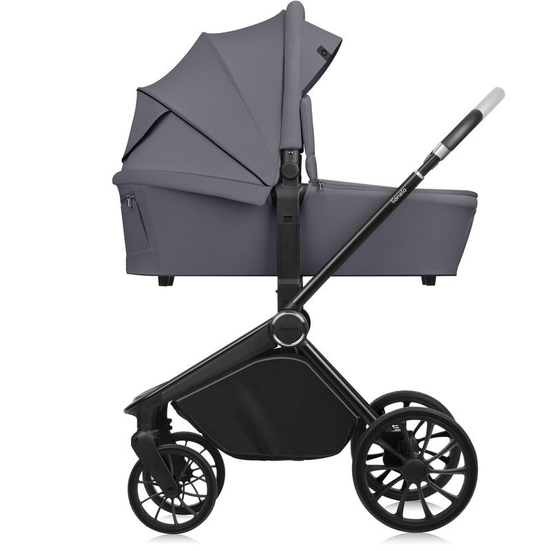 Carucior 3 in 1, Lionelo, Mika Plus, Cadru din aluminiu, Cu landou intarit si salteluta moale, Cu scoica auto testata ADAC, Reversibil, Cu sistem de ventilatie 3D, Cu accesorii, Pana la 22 kg, EN1888-1 EN1888-2 EN1466 ECE R129, Gri