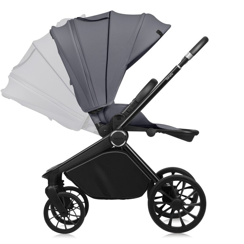 Carucior 3 in 1, Lionelo, Mika Plus, Cadru din aluminiu, Cu landou intarit si salteluta moale, Cu scoica auto testata ADAC, Reversibil, Cu sistem de ventilatie 3D, Cu accesorii, Pana la 22 kg, EN1888-1 EN1888-2 EN1466 ECE R129, Gri