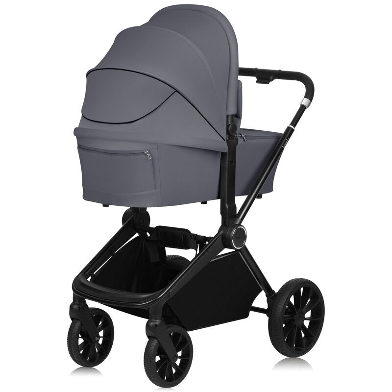 Carucior 3 in 1, Lionelo, Mika Plus, Cadru din aluminiu, Cu landou intarit si salteluta moale, Cu scoica auto testata ADAC, Reversibil, Cu sistem de ventilatie 3D, Cu accesorii, Pana la 22 kg, EN1888-1 EN1888-2 EN1466 ECE R129, Gri