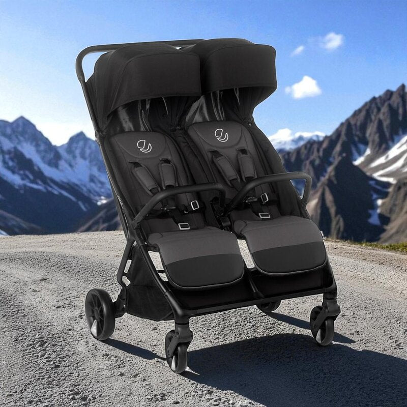 Carucior gemeni pliabil Twinside, Jane, Pliere rapida cu o mana, De la nastere pana la 22 Kg, Cu huse pentru ploaie, Spatare independente, Cu suspensii, Conform cu EN 1888-2:2018+A1:2023, Coal