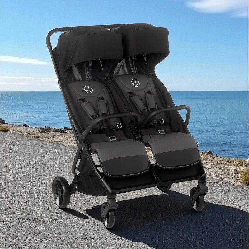 Carucior gemeni pliabil Twinside, Jane, Pliere rapida cu o mana, De la nastere pana la 22 Kg, Cu huse pentru ploaie, Spatare independente, Cu suspensii, Conform cu EN 1888-2:2018+A1:2023, Coal