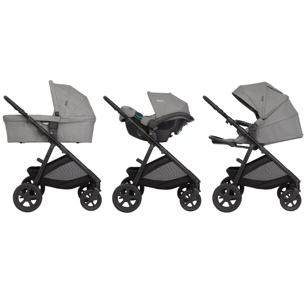 Graco - Carucior pentru copii multifunctional 3 in 1 Near2Me DLX Ash (Carucior Near2Me DLX + Landou Near2Me DLX + Scoica SnugLite)