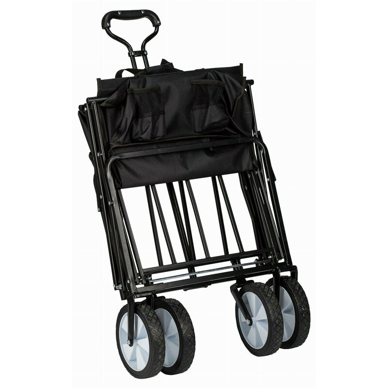 Carucior pliabil, FreeON, Pentru transportul diferitelor obiecte atat in casa, cat si in vacanta, Cu 2 buzunare, Maner reglabil 71-101 cm, Pana la 100 kg, 95x54x101 cm, Black