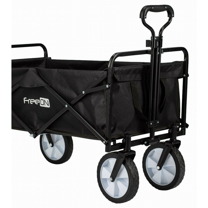 Carucior pliabil, FreeON, Pentru transportul diferitelor obiecte atat in casa, cat si in vacanta, Cu 2 buzunare, Maner reglabil 71-101 cm, Pana la 100 kg, 95x54x101 cm, Black