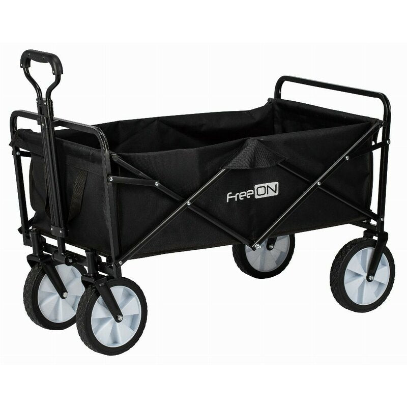 Carucior pliabil, FreeON, Pentru transportul diferitelor obiecte atat in casa, cat si in vacanta, Cu 2 buzunare, Maner reglabil 71-101 cm, Pana la 100 kg, 95x54x101 cm, Black
