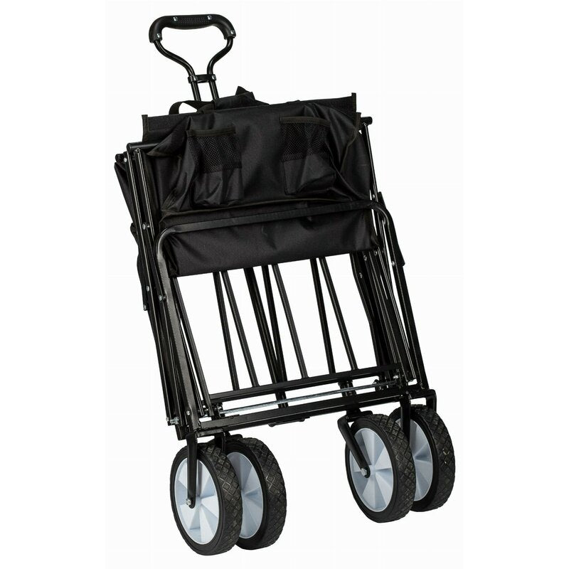 Carucior pliabil, FreeON, Pentru transportul diferitelor obiecte atat in casa, cat si in vacanta, Cu 2 buzunare, Maner reglabil 71-101 cm, Pana la 100 kg, 95x54x101 cm, Black