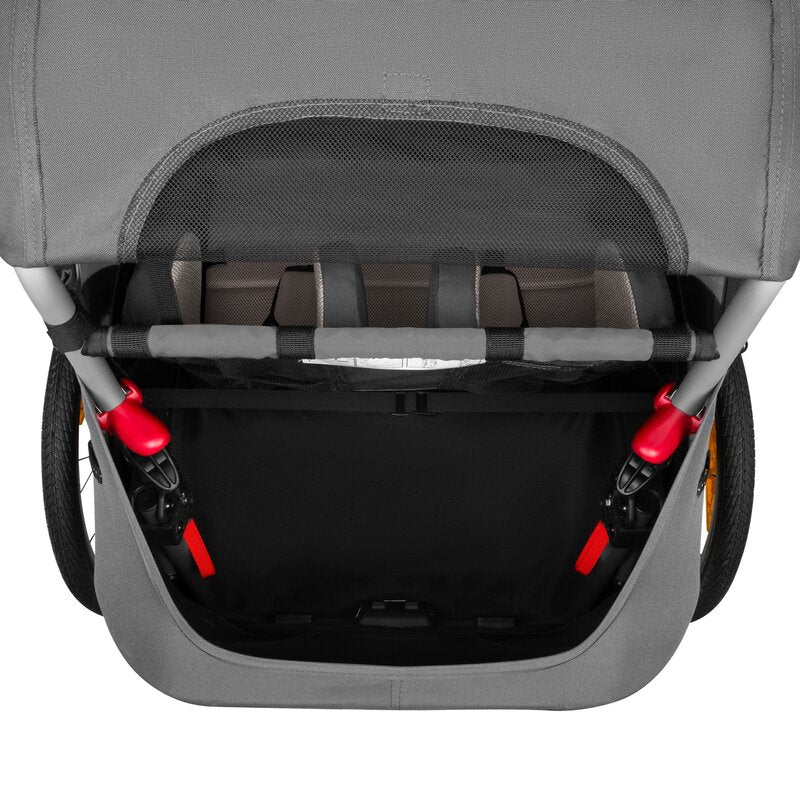Carucior si remorca de bicicleta, Lionelo, Cama, Multifunctional, Pentru 1 sau 2 copii, Cu sistem de absorbtie a socurilor SIQ, Geamuri cu protectie solara, Gri