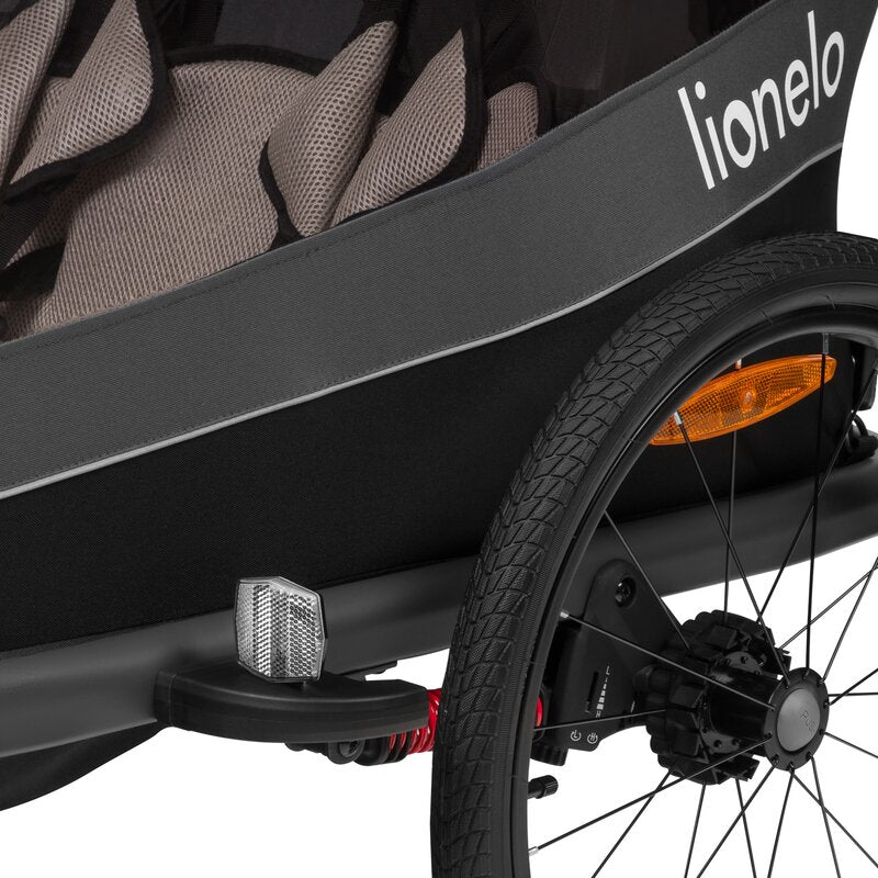Carucior si remorca de bicicleta, Lionelo, Cama, Multifunctional, Pentru 1 sau 2 copii, Cu sistem de absorbtie a socurilor SIQ, Geamuri cu protectie solara, Gri