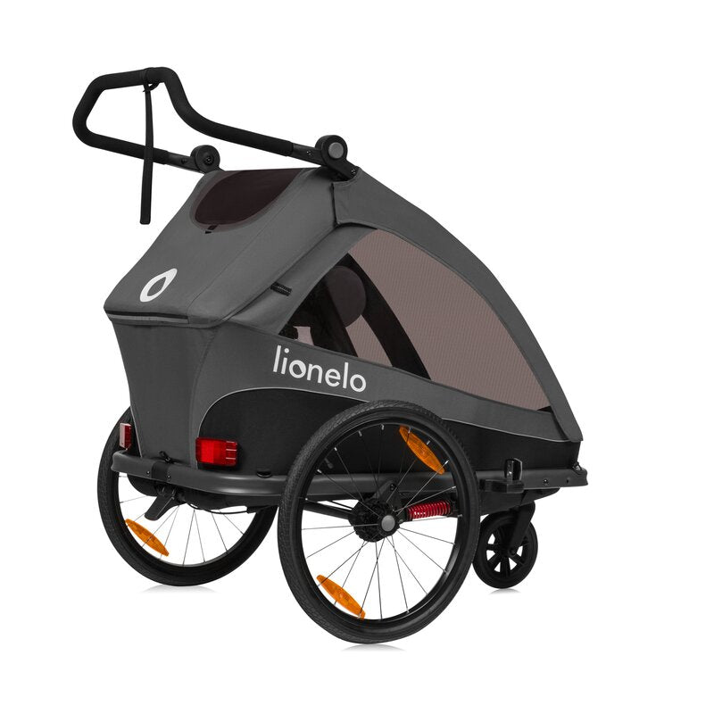Carucior si remorca de bicicleta, Lionelo, Cama, Multifunctional, Pentru 1 sau 2 copii, Cu sistem de absorbtie a socurilor SIQ, Geamuri cu protectie solara, Negru