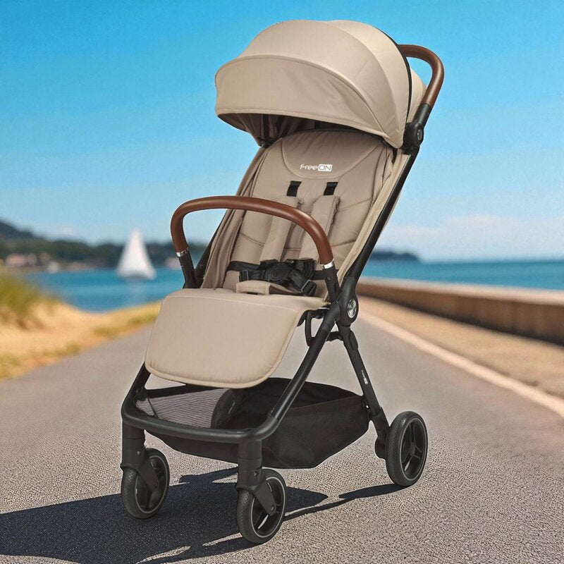 Carucior sport, FreeON, Bold, Pliabil automat, Roti cu suspensii, De la nastere pana la 22 kg, Cu spatar reglabil in 3 pozitii, Beige
