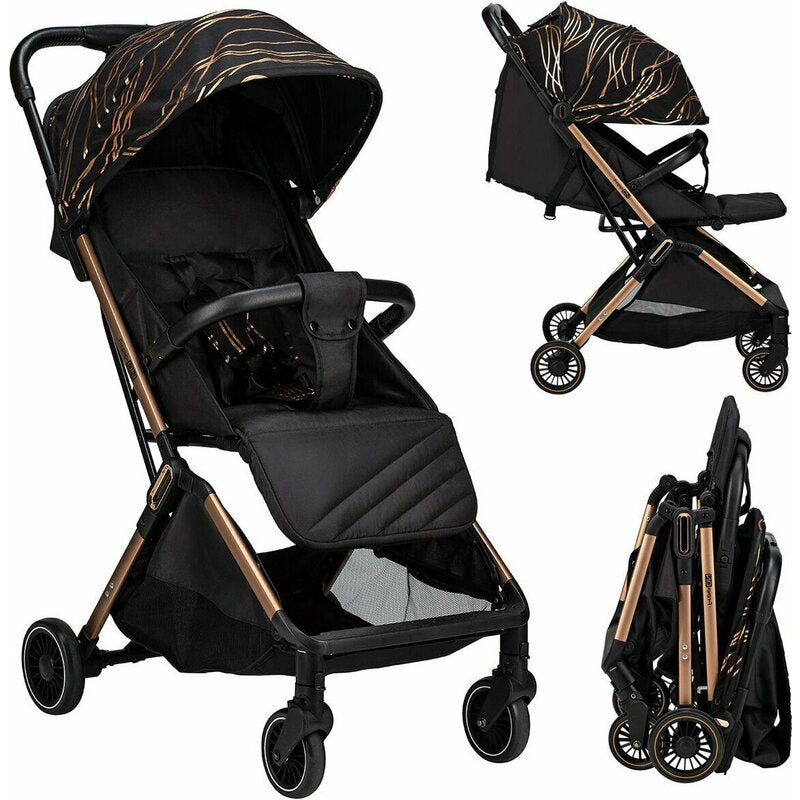 Carucior sport, FreeON, Unique, Pliabil automat, Spatar reglabil, Suport pentru sticla, 6.6 Kg, Conform cu standardul european de securitate EN 1888-2:2018, Gold Rose