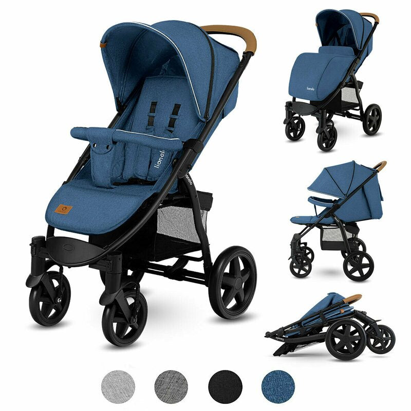 Carucior sport, Lionelo, Annet Plus, De la nastere, Cu accesorii si capotina XXL reglabila, 0 - 22 Kg, Conform cu standardele europene de securitate EN1888-1 si EN1888-2, Albastru Denim