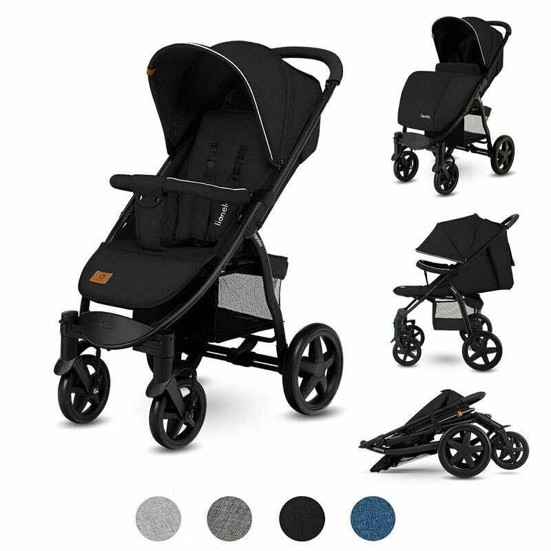 Carucior sport, Lionelo, Annet Plus, De la nastere, Cu accesorii si capotina XXL reglabila, 0 - 22 Kg, Conform cu standardele europene de securitate EN1888-1 si EN1888-2, Negru