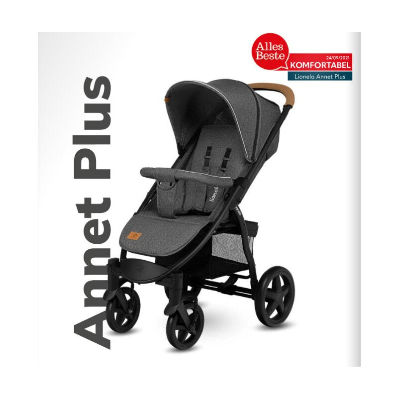 Carucior sport, Lionelo, Annet Plus, De la nastere, Cu accesorii si capotina XXL reglabila, 0 - 22 Kg, Conform cu standardele europene de securitate EN1888-1 si EN1888-2, Negru