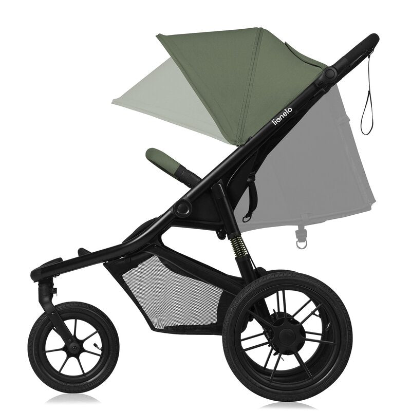 Carucior sport, Lionelo, Azura, Cu 3 roti, Cu baldachin XXL impermeabil, Pliere compacta, Pana la 22 kg, 6-48 luni, Conform cu standardele europene de securitate EN1888-1 si EN1888-2, Verde