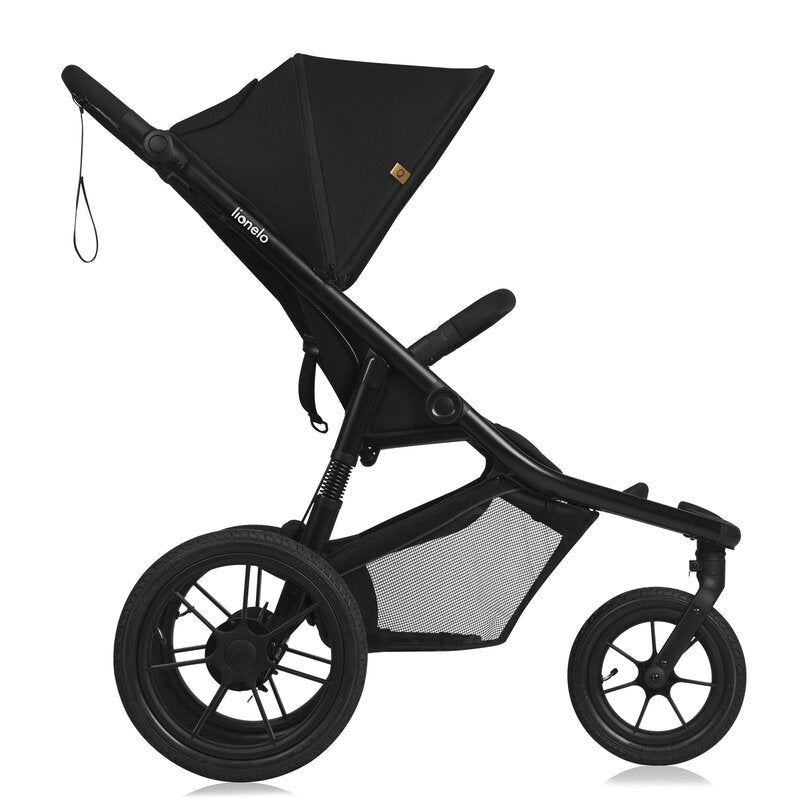 Carucior sport, Lionelo, Azura, Cu 3 roti, Cu baldachin XXL impermeabil, Pliere compacta, Pana la 22 kg, 6-48 luni, Conform cu standardele europene de securitate EN1888-1 si EN1888-2, Negru