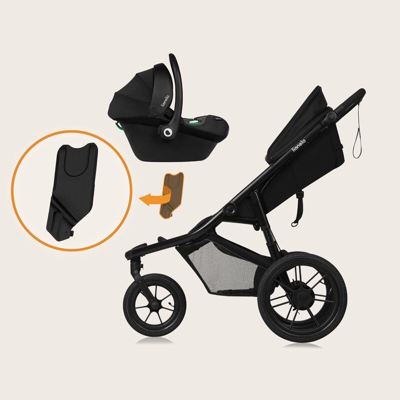 Carucior sport, Lionelo, Azura, Cu 3 roti, Cu baldachin XXL impermeabil, Pliere compacta, Pana la 22 kg, 6-48 luni, Conform cu standardele europene de securitate EN1888-1 si EN1888-2, Negru