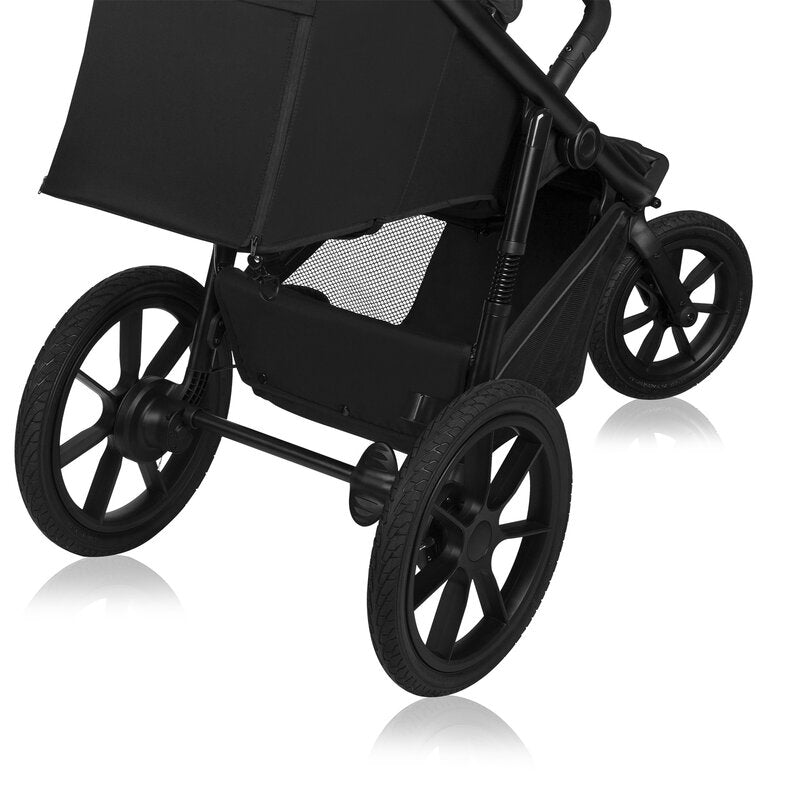 Carucior sport, Lionelo, Azura, Cu 3 roti, Cu baldachin XXL impermeabil, Pliere compacta, Pana la 22 kg, 6-48 luni, Conform cu standardele europene de securitate EN1888-1 si EN1888-2, Negru