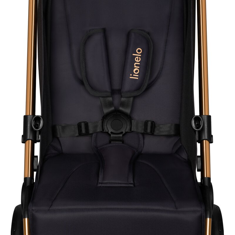 Carucior sport, Lionelo, Cloe, Golden Moments, Editie limitata, Cu accesorii, Cadru din aluminiu, Pana la 22 kg, Usor, Pliere compacta pentru avion, cu o singura mana, Ideal pentru toate tipurile de suprafete, 6 luni+, Negru