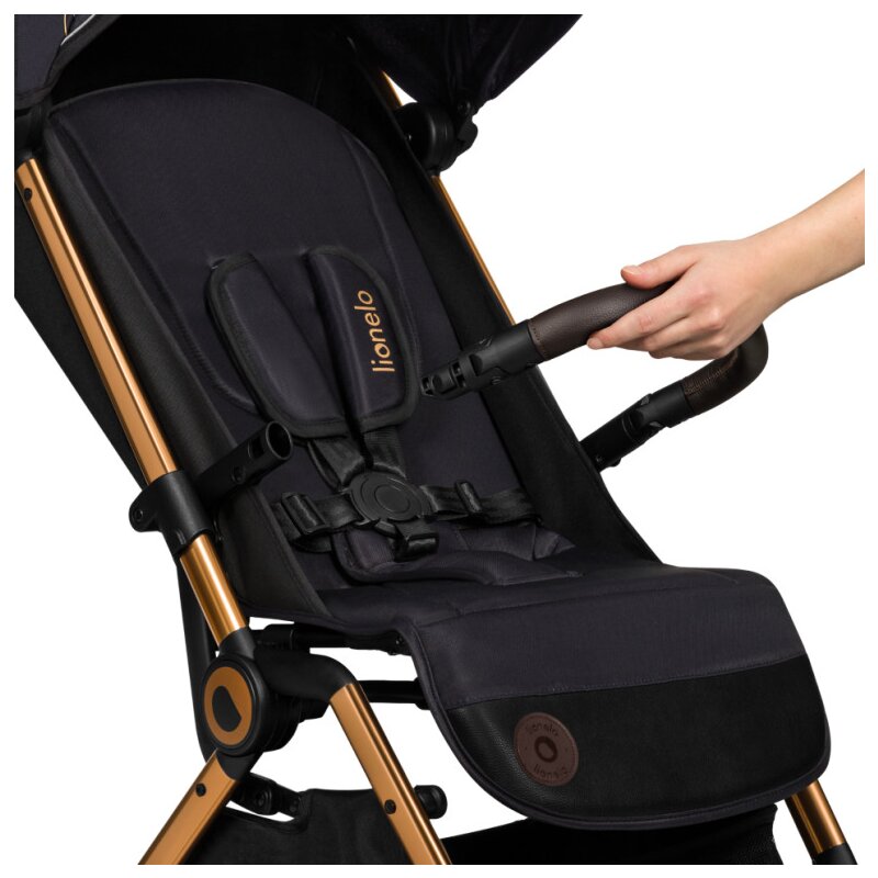 Carucior sport, Lionelo, Cloe, Golden Moments, Editie limitata, Cu accesorii, Cadru din aluminiu, Pana la 22 kg, Usor, Pliere compacta pentru avion, cu o singura mana, Ideal pentru toate tipurile de suprafete, 6 luni+, Negru